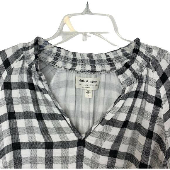 Anthropologie Cloth & Stone‎ Sara Plaid Blouse Black White Size Small - Picture 4 of 7